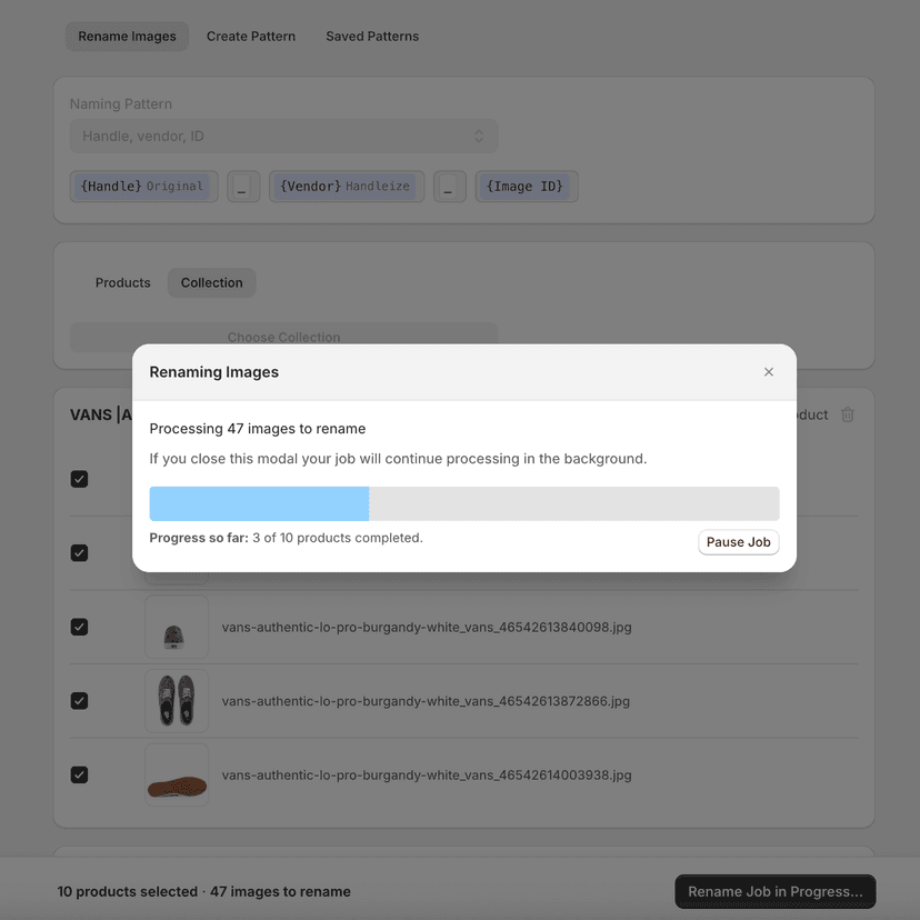 Bulk Operations interface