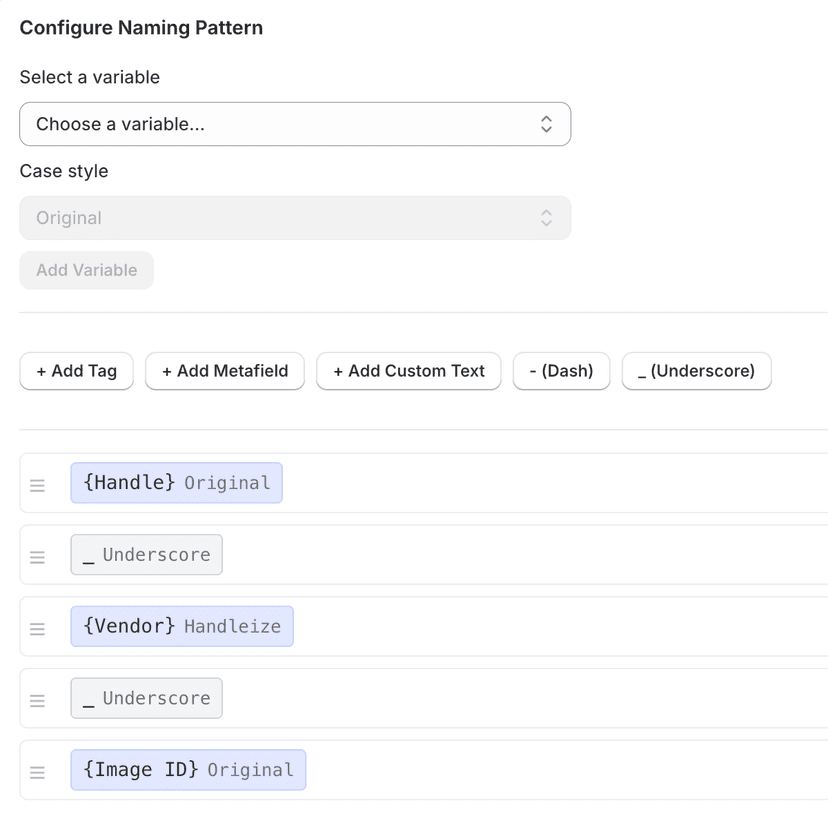 Configurable Naming Patterns interface
